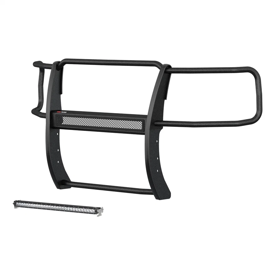 Pro Series Black Steel Grille Guard with Light Bar; Select Silverado 2500; 3500 for Chevrolet