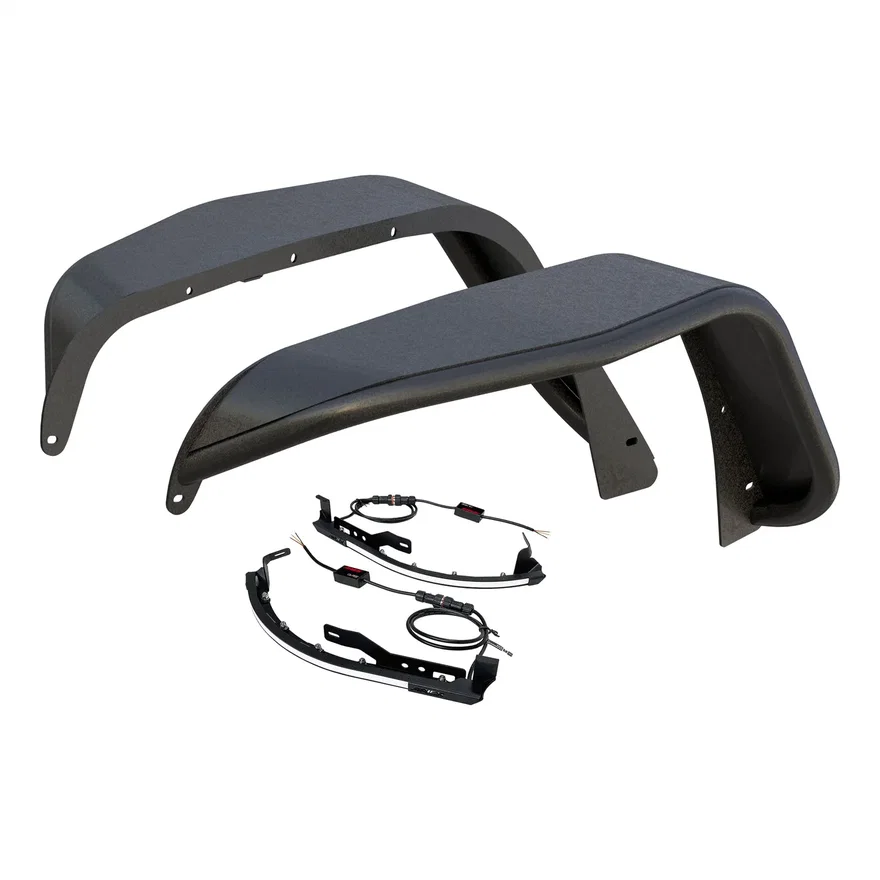 Jeep Wrangler JK Textured Black Aluminum Front Fender Flares with LED Lights