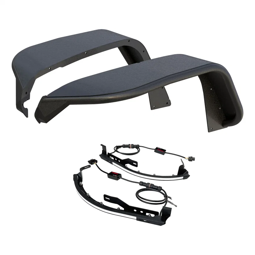 Jeep Wrangler JL Textured Black Aluminum Front Fender Flares with LED Lights