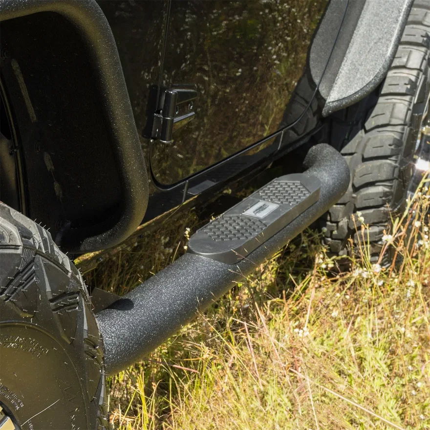 Big Step 4in. Black Aluminum Round Side Bars; Select Jeep Wrangler JK