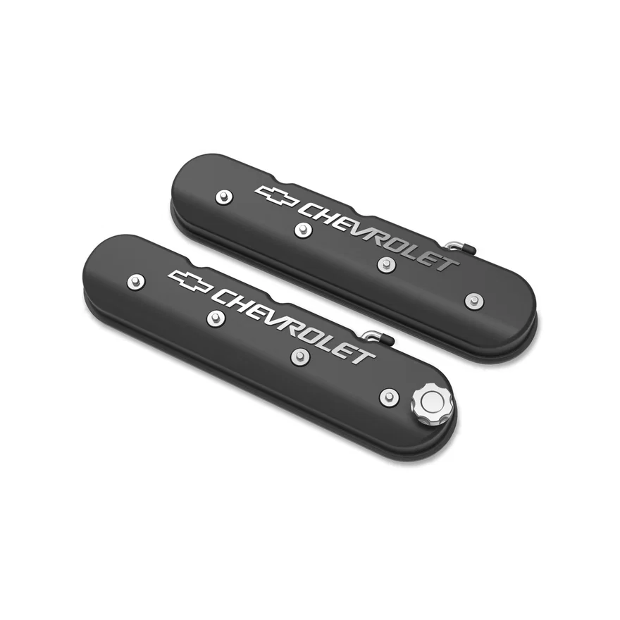 Tall LS Valve Cover with Bowtie/Chevrolet Logo - Satin Black Machined Finish