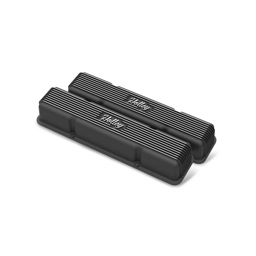 Valve Covers - Vintage Series - Finned - SBC - Satin Black Machined