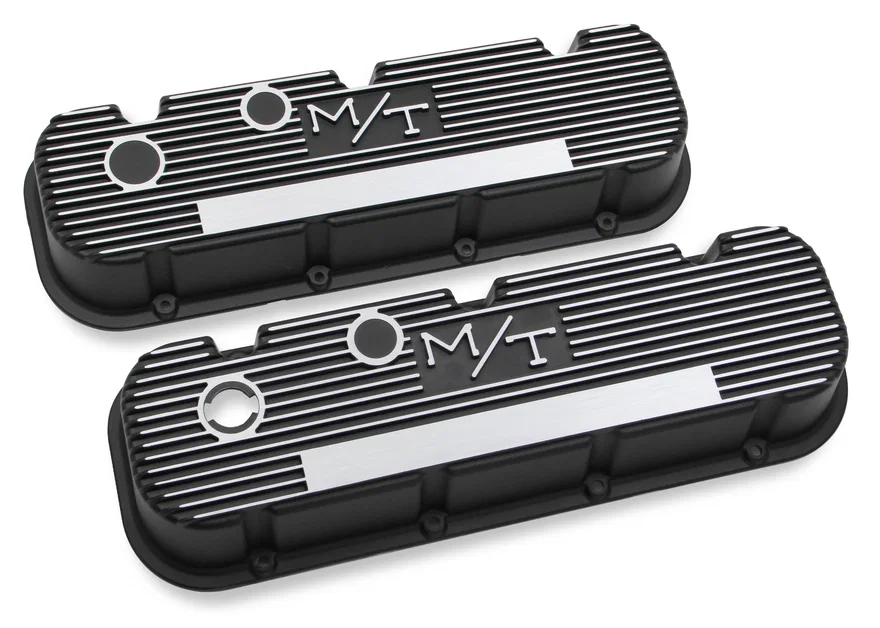M/T Valve Covers - Vintage Style - Finned - BBC - Satin Black