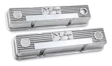 M/T Valve Covers - Vintage Style - Finned - SBC - Polished image 1