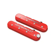 Tall LS Valve Cover with Bowtie/Chevrolet Logo - Gloss Red Machined Finish image 1