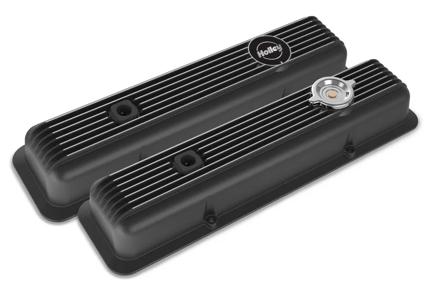 Valve Covers - Muscle Series - Finned - SBC - Satin Black Machined