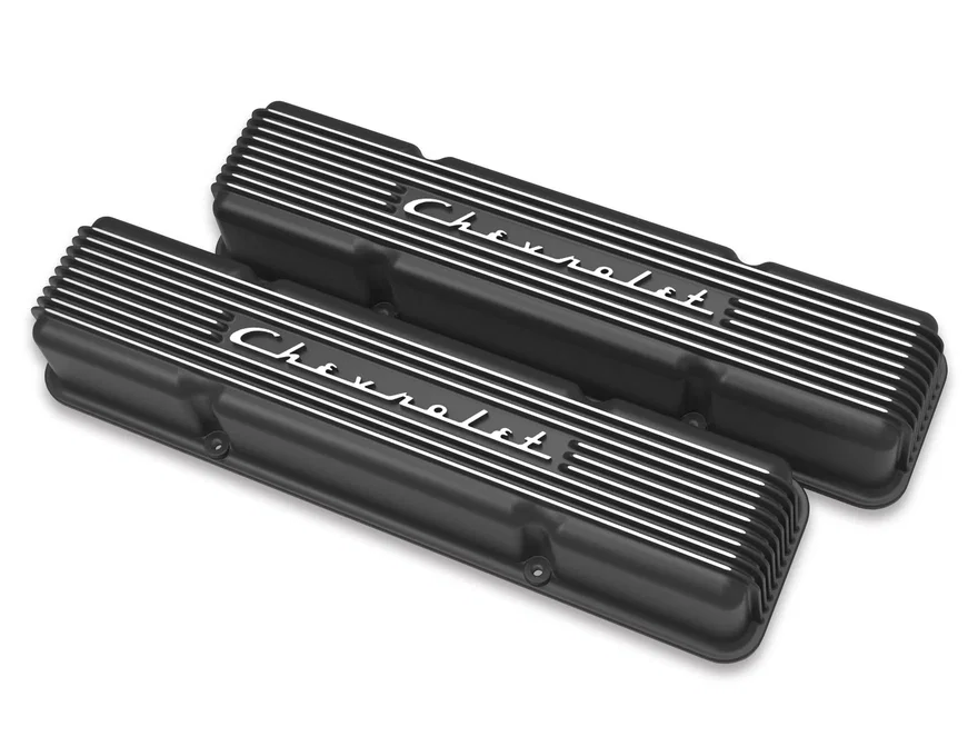 GM Licensed Vintage Series SBC Valve Covers Satin Black Machined Finish