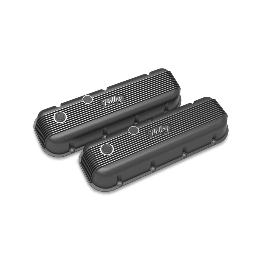 Vintage Series Finned Valve Covers - BBC - Satin Black Machined