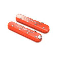 Tall LS Valve Cover with Bowtie/Chevrolet Logo - Factory Orange Machined Finish image 1