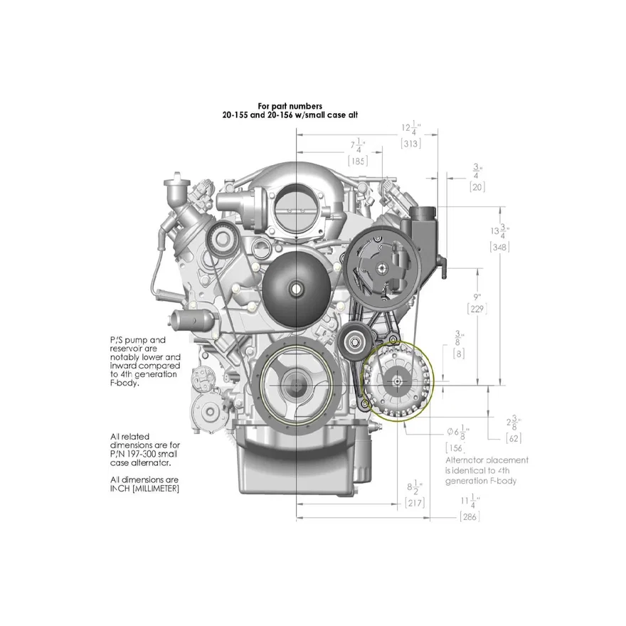 Low-Mount LS Drive System (Alt, P/S w/o A/C) Driver's Side- Black Finish