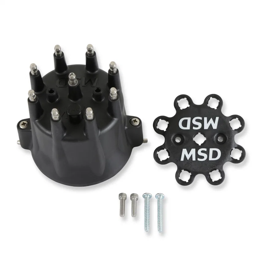 Distributor Cap - V8 - HEI Terminals - Black - Spark Plug Wire Retainer