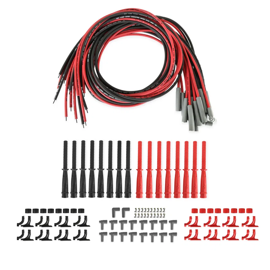 Dual Plug Hemi Wire Set, Red and Black Super Conductor 8.5mm