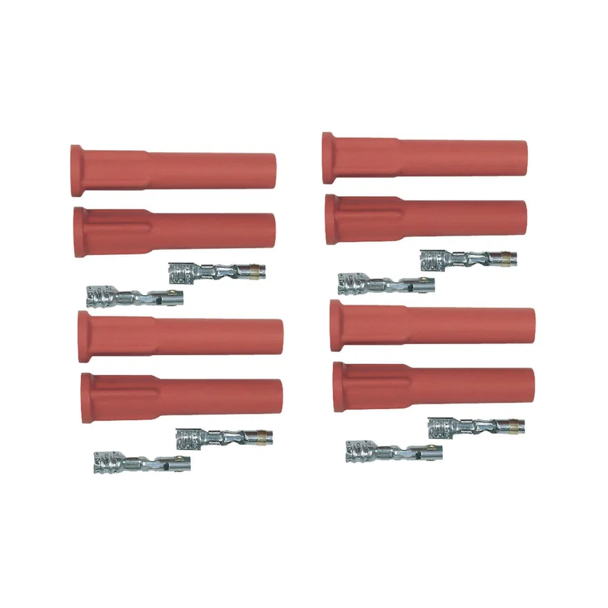 Pro Race Spark Plug Boot & Terminal Kit, Straight, Red, Set of 8