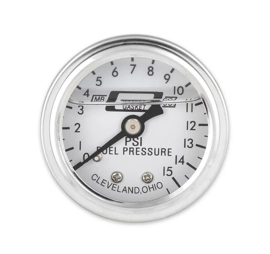 Fuel Pressure Gauge - 0-15 PSI - 1/2 Inch Diameter - Liquid Filled