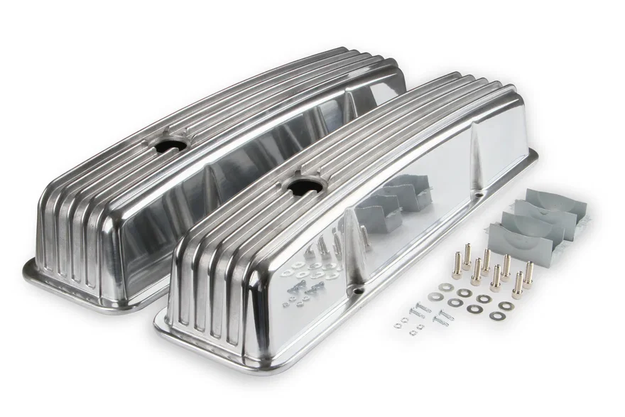 Cast Aluminum Finned Valve Covers - Polished