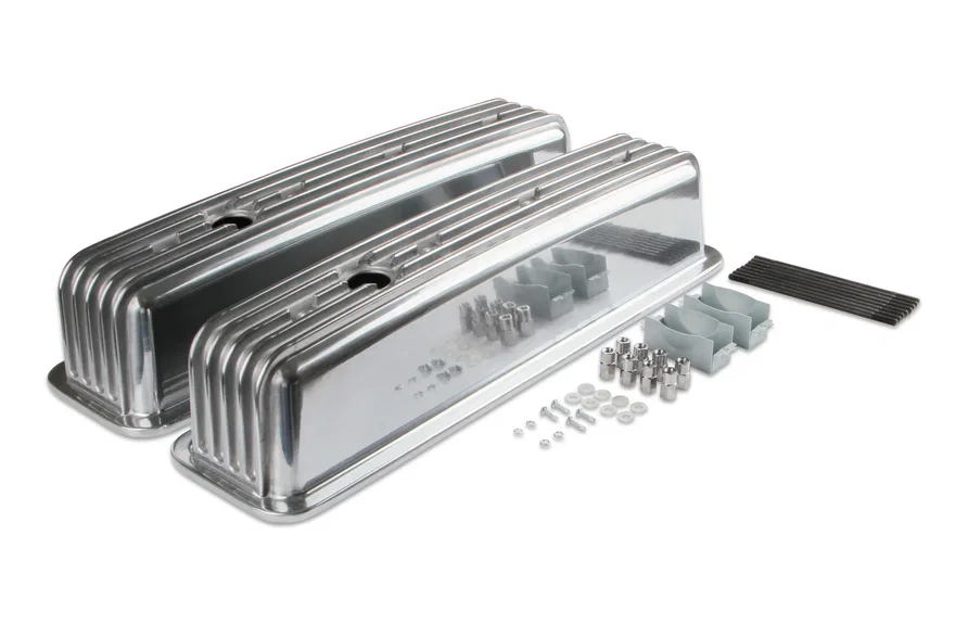 Cast Aluminum Ball Milled Center Bolt Valve Covers - Polished