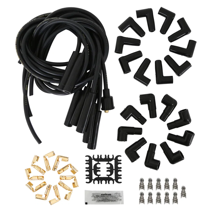 Spark Plug Wire Set- 8mm - Black Wire with Black Straight Boots