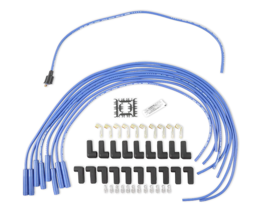 Spark Plug Wire Set - 8mm - Universal - Blue Wire with Blue Straight Boots