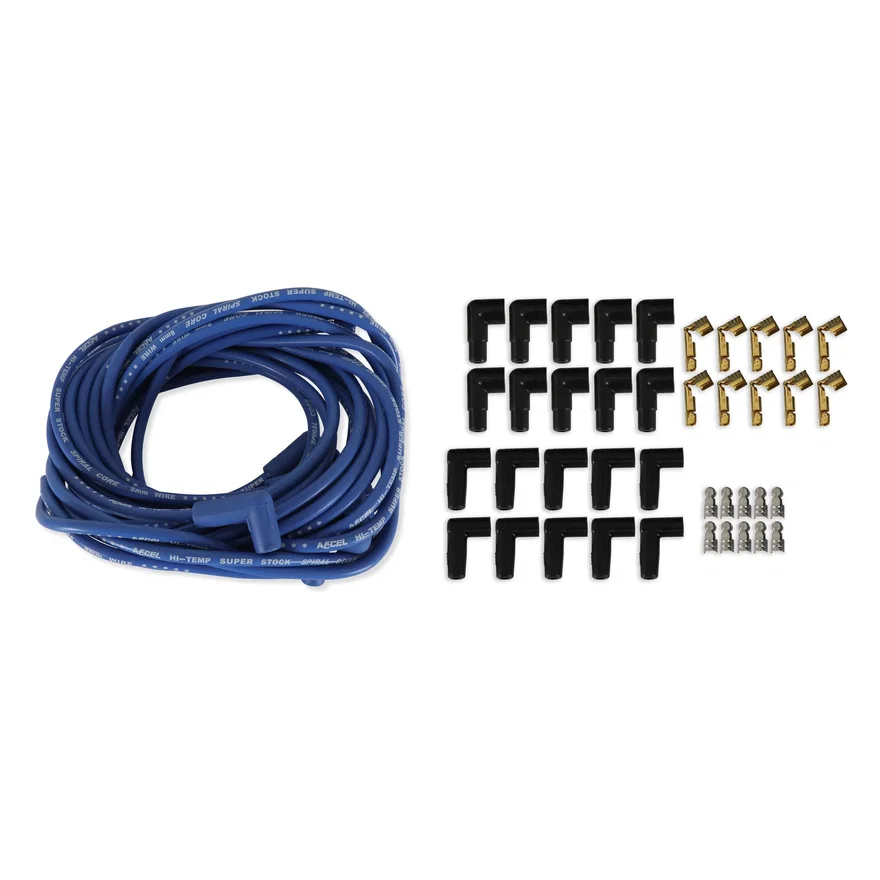 Spark Plug Wire Set - 8mm - Universal - Blue Wire with Blue 90 Deg Boots