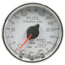GAUGE; FUEL PRESS; 2 1/16in.; 30PSI; STEPPER MOTOR W/PEAK/WARN; WHT/CHRM; SPEK image 1