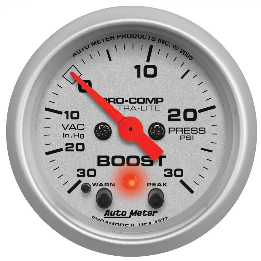 GAUGE; VAC/BOOST; 2 1/16in.; 30INHG-30PSI; STEPPER MOTOR W/PEAK/WARN; ULTRA-LITE