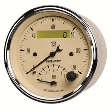 GAUGE; TACH/SPEEDO; 3 3/8in.; 120MPH/8K RPM; ELEC. PROGRAM.; ANTQ BEIGE image 2