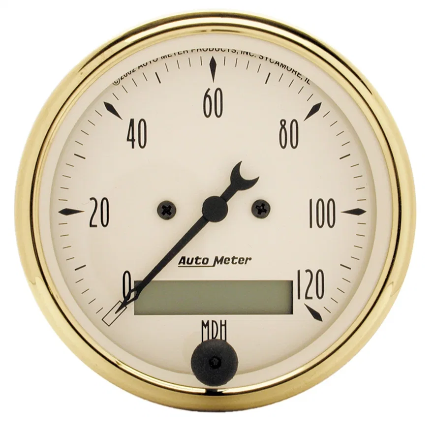 GAUGE; SPEEDOMETER; 3 1/8in.; 120MPH; ELEC. PROG. W/LCD ODO; GOLDEN OLDIES