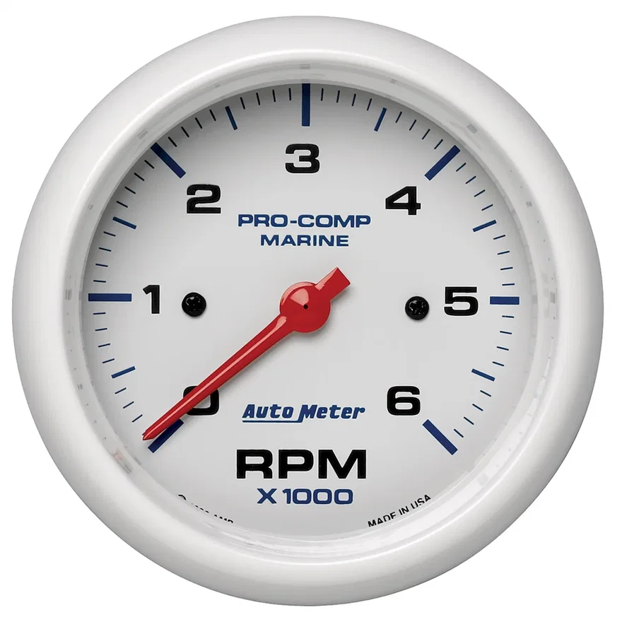 GAUGE; TACHOMETER; 3 3/8in.; 6K RPM; MARINE WHITE
