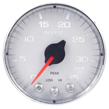 GAUGE; BOOST; 2 1/16in.; 35PSI; STEPPER MOTOR W/PEAK/WARN; WHT/CHROME; SPEK-PRO image 2