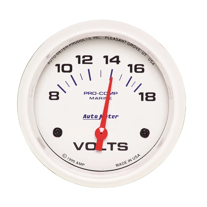 GAUGE; VOLTMETER; 2 5/8in.; 18V; ELECTRIC; MARINE WHITE