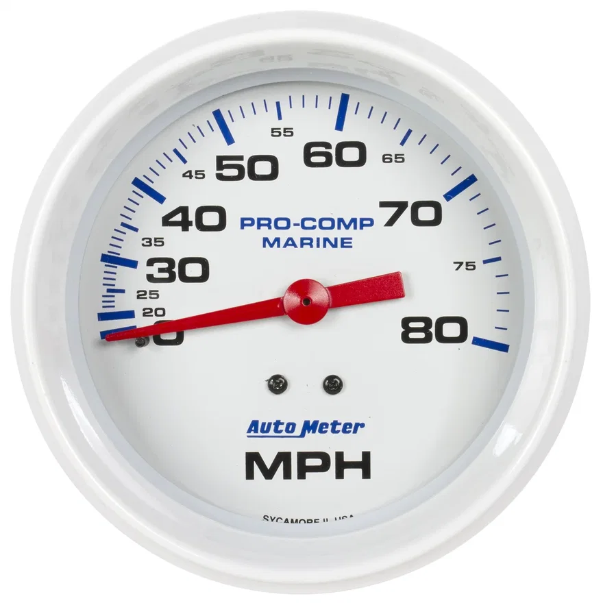 GAUGE; SPEEDOMETER; 3 3/8in.; 80MPH; MECHANICAL; MARINE WHITE