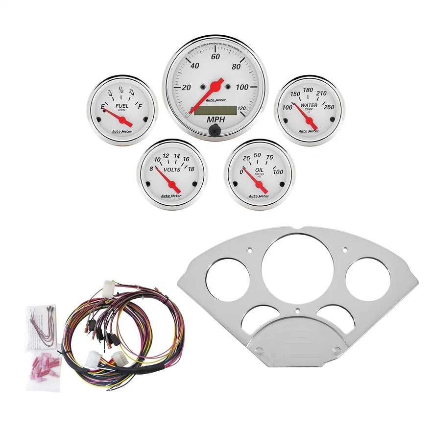 DIRECT FIT DASH KIT; CHEVY CAR 55-56; MPH/FUEL/OILP/WTMP/BAT; AW