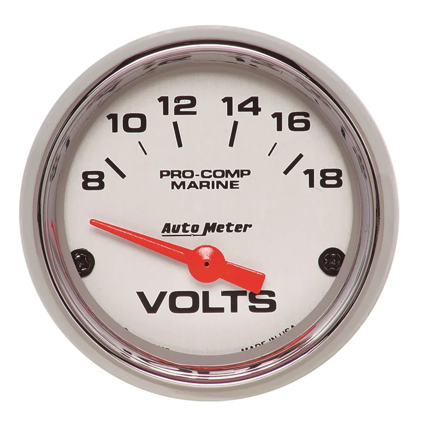 GAUGE; VOLTMETER; 2 1/16in.; 18V; ELECTRIC; MARINE CHROME