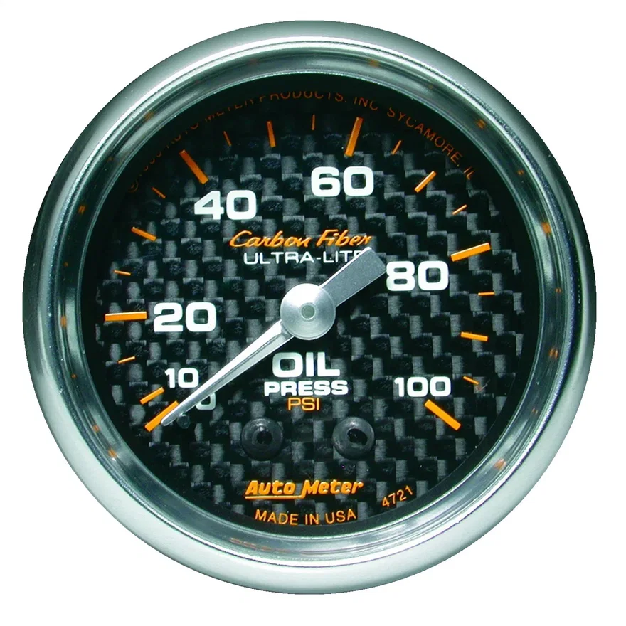 GAUGE; OIL PRESSURE; 2 1/16in.; 100PSI; MECHANICAL; CARBON FIBER