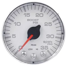 GAUGE; BOOST; 2 1/16in.; 35PSI; STEPPER MOTOR W/PEAK/WARN; WHT/CHROME; SPEK-PRO image 1