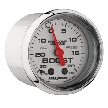 GAUGE; VAC/BOOST; 2 1/16in.; 30INHG-20PSI; MECHANICAL; MARINE CHROME image 3