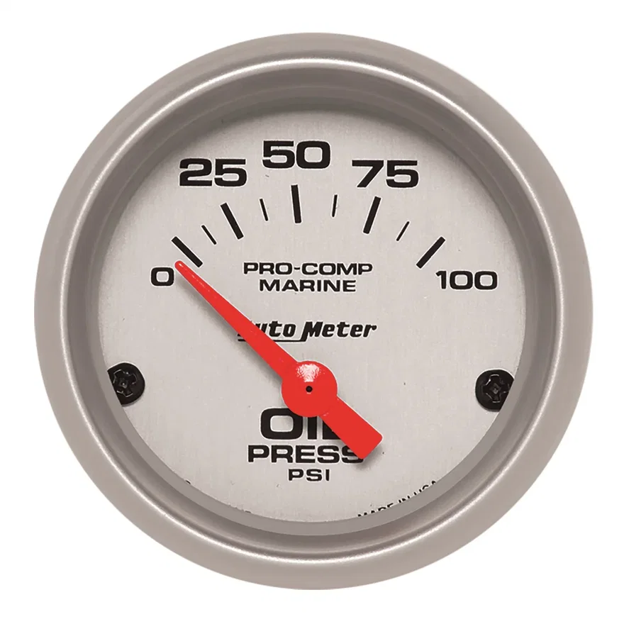 GAUGE; OIL PRESSURE; 2 1/16in.; 100PSI; ELECTRIC; MARINE SILVER