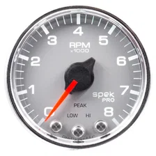 GAUGE; TACH; 2 1/16in.; 8K RPM; W/SHIFT LIGHT/PEAK MEM; SLVR/CHRM; SPEK-PRO image 2