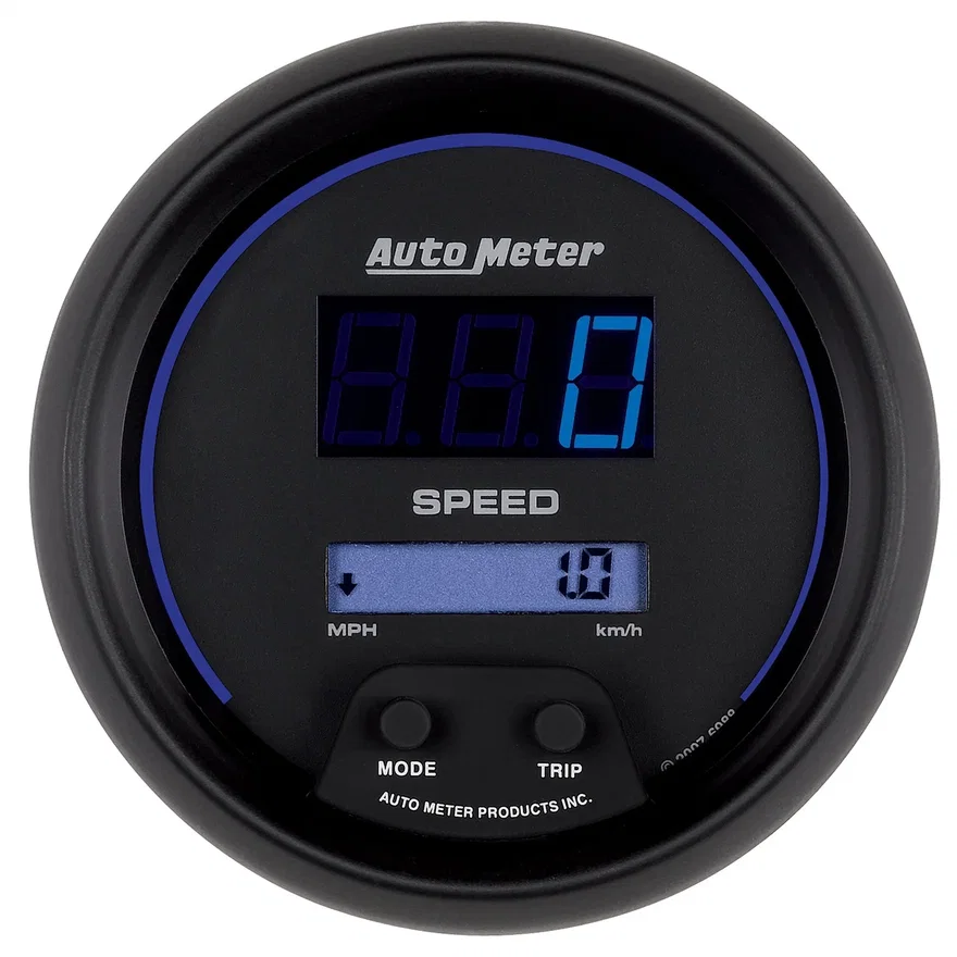 GAUGE; SPEEDO; 3 3/8in.; 260MPH/260KM/H; ELEC PROGRAM; DIGITAL; BLACK W/BLU LED