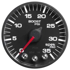 GAUGE; BOOST; 2 1/16in.; 35PSI; STEPPER MOTOR W/PEAK/WARN; BLACK/BLACK; SPEK-PRO image 2
