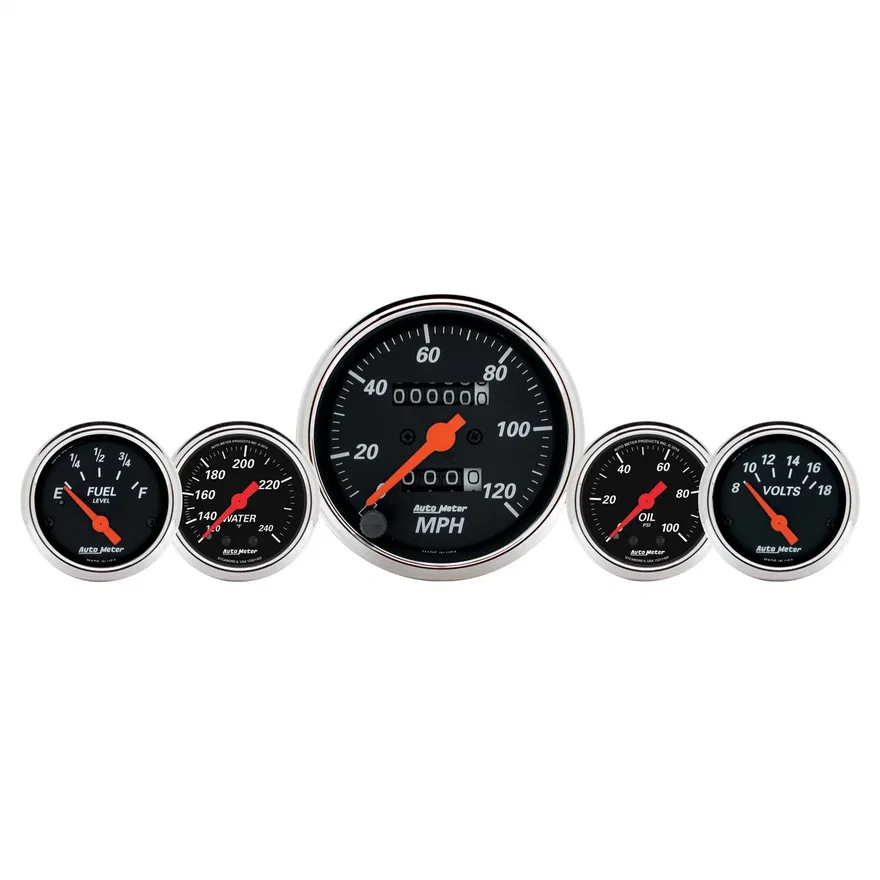 GAUGE KIT; 5 PC.; 3 1/8in./2 1/16in.; MECH. SPEEDO.; WTMP/OILP; DESIGNER BLK