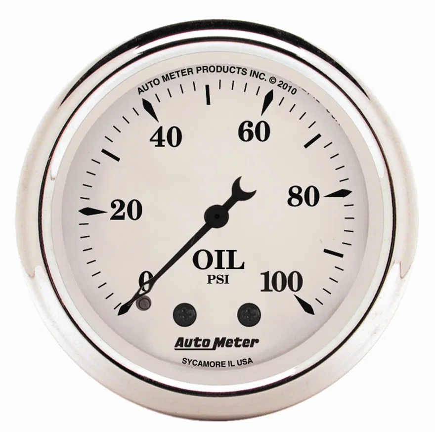 GAUGE; OIL PRESS; 2 1/16in.; 100PSI; MECH; OLD TYME WHITE