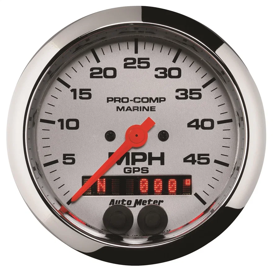 GAUGE; SPEEDOMETER; 3 3/8in.; 50MPH; GPS; MARINE CHROME