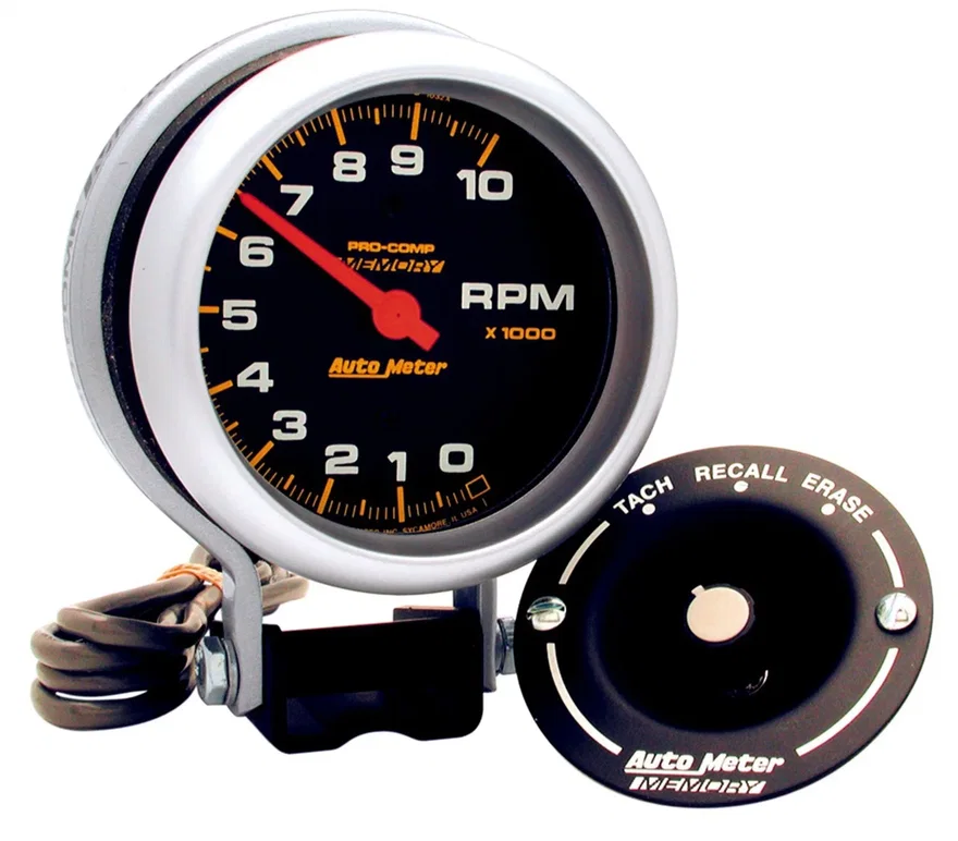 GAUGE; TACHOMETER; 3 3/4in.; 10K RPM; PEDESTAL W/PEAK MEMORY; PRO-COMP