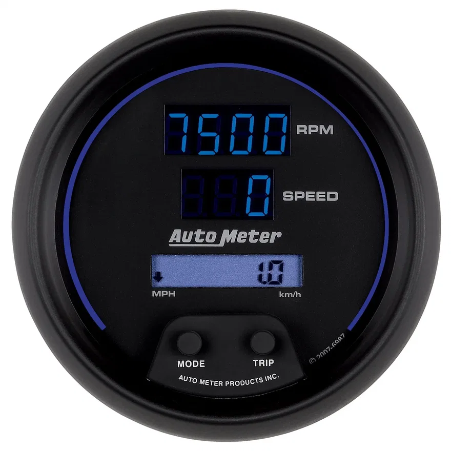 GAUGE; TACH/SPEEDO; 3 3/8in.; 260MPH/260KMH/10KRPM; PRGRAM; DIGITAL; BK W/BLU LE