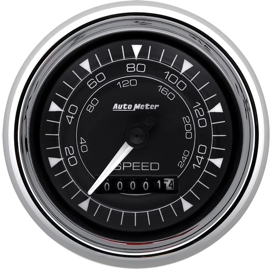 GAUGE; SPEEDOMETER; 3 3/8in.; 160MPH; ELEC. PROGRAMMABLE; CHRONO CHROME