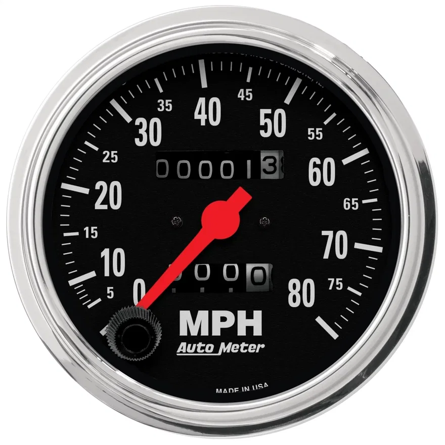 GAUGE; SPEEDOMETER; 3 3/8in.; 80MPH; MECHANICAL; TRADITIONAL CHROME