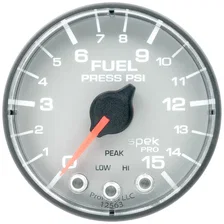 GAUGE; FUEL PRESS; 2 1/16in.; 15PSI; STEPPER MOTOR W/PEAK/WARN; SLVR/BLK; SPEK image 2