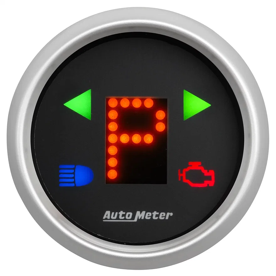 GAUGE; GEAR POS; 2 1/16in.; INCL INDICATORS; BLACK DIAL; RED LED; SILVER BEZEL