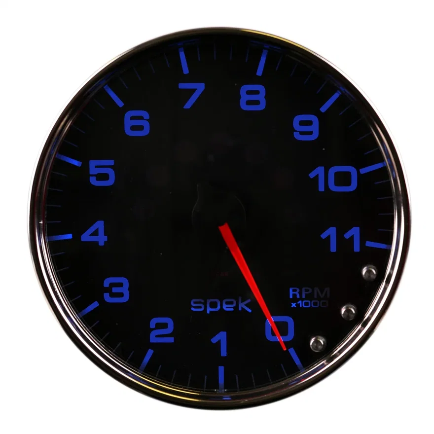 GAUGE; TACHOMETER; 5in.; 11K RPM; W/SHIFT LIGHT/PEAK MEM; BLACK/CHROME; SPEK-PRO